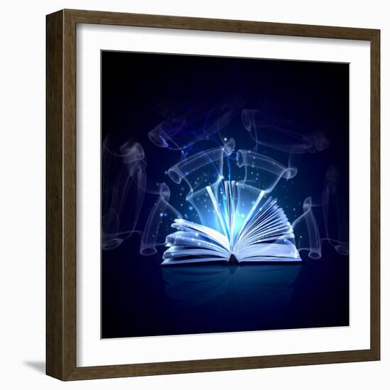 Image of Opened Magic Book with Magic Lights-Sergey Nivens-Framed Photographic Print