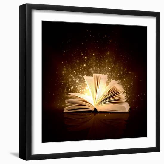 Image of Opened Magic Book with Magic Lights-Sergey Nivens-Framed Photographic Print