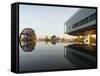 Image of the Clinton Library Building and an Old Bridge Reflected in a Pool-null-Framed Stretched Canvas
