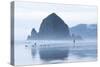 Image Of Young Woman Running On The Beach In Cannon Beach, Oregon-Justin Bailie-Stretched Canvas