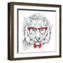 Image Portrait Tiger in the Cravat and with Glasses. Hand Draw Vector Illustration.-Sunny Whale-Framed Art Print