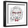 Image Portrait Tiger in the Cravat and with Glasses. Hand Draw Vector Illustration.-Sunny Whale-Framed Art Print