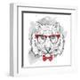 Image Portrait Tiger in the Cravat and with Glasses. Hand Draw Vector Illustration.-Sunny Whale-Framed Art Print