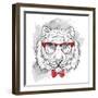 Image Portrait Tiger in the Cravat and with Glasses. Hand Draw Vector Illustration.-Sunny Whale-Framed Art Print