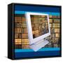Images of Book Shelves on Computer Screen-null-Framed Stretched Canvas