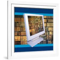 Images of Book Shelves on Computer Screen-null-Framed Photographic Print