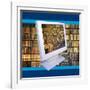 Images of Book Shelves on Computer Screen-null-Framed Photographic Print