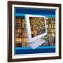 Images of Book Shelves on Computer Screen-null-Framed Photographic Print