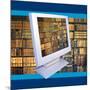 Images of Book Shelves on Computer Screen-null-Mounted Photographic Print