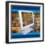 Images of Book Shelves on Computer Screen-null-Framed Photographic Print