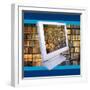 Images of Book Shelves on Computer Screen-null-Framed Photographic Print