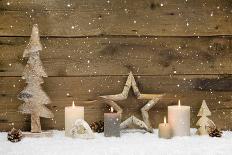 Rustic Country Background - Wood - with Candles and Snowflakes for Christmas-Imagesbavaria-Framed Photographic Print