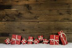 Wooden Rustic Background with Red Christmas Presents.-Imagesbavaria-Framed Photographic Print