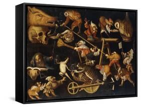 Imaginary Animals and Dwarfs Fighting, Drinking and Carousing-Faustino Bocchi-Framed Stretched Canvas