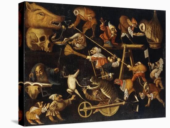 Imaginary Animals and Dwarfs Fighting, Drinking and Carousing-Faustino Bocchi-Stretched Canvas