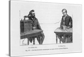 Imaginary Conversation Between Alexander Graham Bell and Elisha Gray Using Their Telephone Devices-P. Fouche-Stretched Canvas