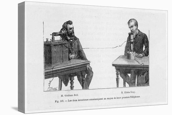 Imaginary Conversation Between Alexander Graham Bell and Elisha Gray Using Their Telephone Devices-P. Fouche-Stretched Canvas