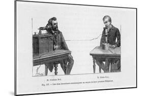 Imaginary Conversation Between Alexander Graham Bell and Elisha Gray Using Their Telephone Devices-P. Fouche-Mounted Art Print