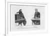 Imaginary Conversation Between Alexander Graham Bell and Elisha Gray Using Their Telephone Devices-P. Fouche-Framed Art Print