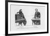 Imaginary Conversation Between Alexander Graham Bell and Elisha Gray Using Their Telephone Devices-P. Fouche-Framed Art Print