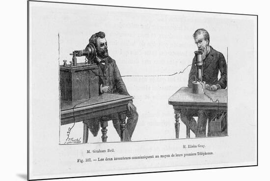 Imaginary Conversation Between Alexander Graham Bell and Elisha Gray Using Their Telephone Devices-P. Fouche-Mounted Art Print