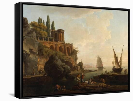 Imaginary Landscape, Italian Harbour Scene, 1746-Claude Joseph Vernet-Framed Stretched Canvas