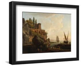 Imaginary Landscape, Italian Harbour Scene, 1746-Claude Joseph Vernet-Framed Premium Giclee Print