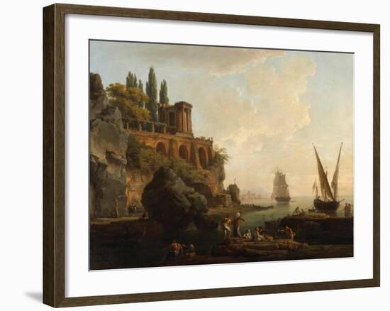 Imaginary Landscape, Italian Harbour Scene, 1746-Claude Joseph Vernet-Framed Giclee Print