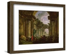 Imaginary View of the Grand Gallery of the Louvre in Ruins, 1796-Hubert Robert-Framed Giclee Print