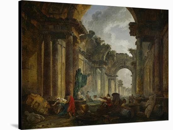 Imaginary View of the Ruins of the Grande Galerie of the Louvre Palace, 1796-Hubert Robert-Stretched Canvas