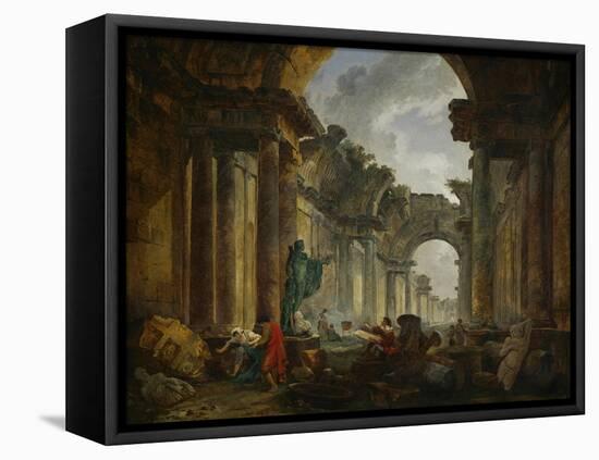 Imaginary View of the Ruins of the Grande Galerie of the Louvre Palace, 1796-Hubert Robert-Framed Stretched Canvas
