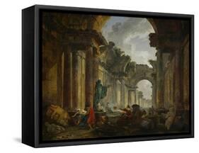 Imaginary View of the Ruins of the Grande Galerie of the Louvre Palace, 1796-Hubert Robert-Framed Stretched Canvas