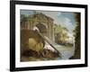 Imaginary View: River with Fishermen and Ruins-Giuseppe Bernardino Bison-Framed Giclee Print