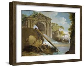 Imaginary View: River with Fishermen and Ruins-Giuseppe Bernardino Bison-Framed Giclee Print