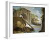 Imaginary View: River with Fishermen and Ruins-Giuseppe Bernardino Bison-Framed Giclee Print