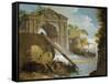 Imaginary View: River with Fishermen and Ruins-Giuseppe Bernardino Bison-Framed Stretched Canvas