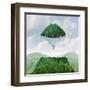 Imagination Concept as a Person Lifting off with a Detached Top of a Mountain Floating up to the Sk-Lightspring-Framed Art Print