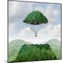 Imagination Concept as a Person Lifting off with a Detached Top of a Mountain Floating up to the Sk-Lightspring-Mounted Art Print