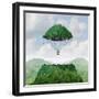 Imagination Concept as a Person Lifting off with a Detached Top of a Mountain Floating up to the Sk-Lightspring-Framed Art Print