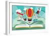 Imagination Concept - Open Book with Air Balloon, Rocket and Airplane Flying Out-BlueLela-Framed Art Print