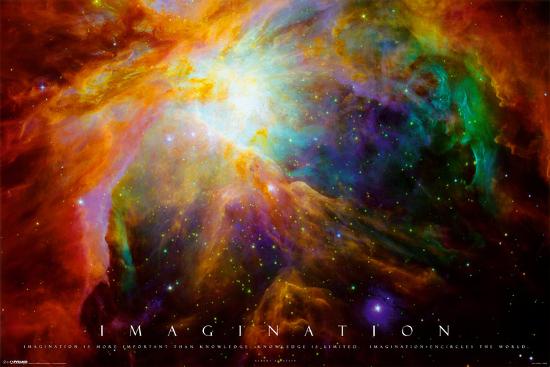 Imagination Nebula - Albert Einstein Quote-null-Lamina Framed Poster