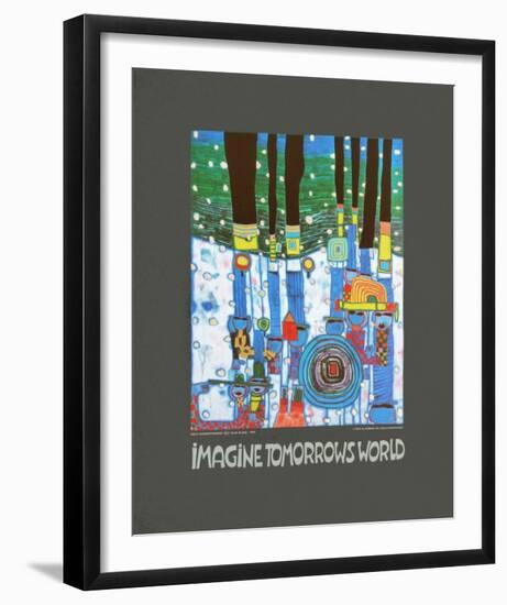 Imagine Tomorrows World (blue)-Friedensreich Hundertwasser-Framed Art Print