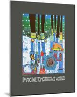 Imagine Tomorrows World (blue)-Friedensreich Hundertwasser-Mounted Art Print