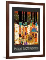 Imagine Tomorrows World (orange)-Friedensreich Hundertwasser-Framed Art Print