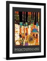 Imagine Tomorrows World (orange)-Friedensreich Hundertwasser-Framed Art Print