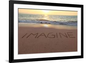 Imagine Written in the Sand on a Sunset Beach.-Hannamariah-Framed Photographic Print