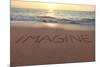 Imagine Written in the Sand on a Sunset Beach.-Hannamariah-Mounted Photographic Print