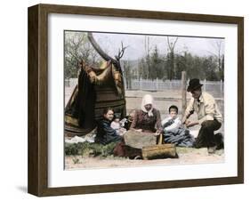 Immigrant Family Cutting Seed Potatoes to Plant on Their Quarter-Acre in Michigan, 1890s-null-Framed Giclee Print