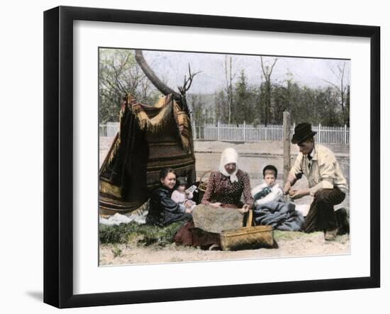 Immigrant Family Cutting Seed Potatoes to Plant on Their Quarter-Acre in Michigan, 1890s-null-Framed Giclee Print