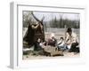 Immigrant Family Cutting Seed Potatoes to Plant on Their Quarter-Acre in Michigan, 1890s-null-Framed Giclee Print